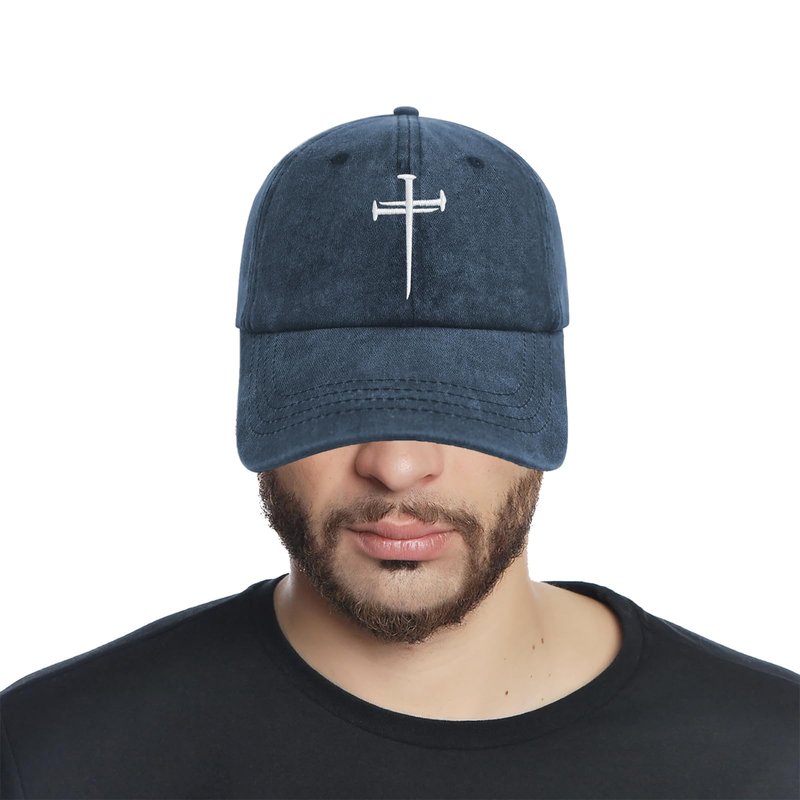 Christan Jesus Cross Baseball Cap Embroidered Dad Hat Adjustable Fashion Hats for Men Women Polo Trucker Unisex Style Headwear(Navy Blue)