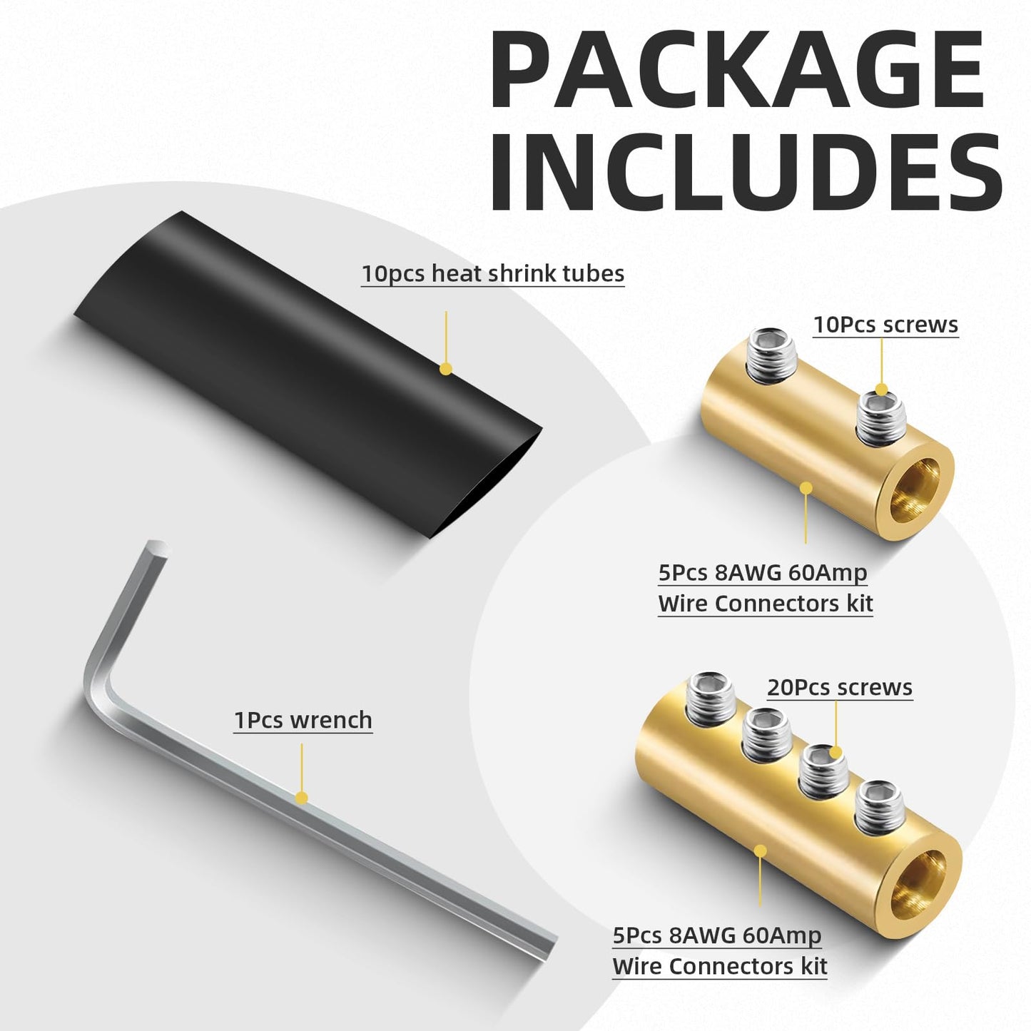 10PCS 6-10AWG 6 8 10 Gauge Wire Connector 2&4-Nut Kit, 80Amp Screw Quick Wiring Connection Terminal, Splicing Quick Wire Connectors, Circuit Wire Butt Bras Connector with Heat Shrink Tube Wrench