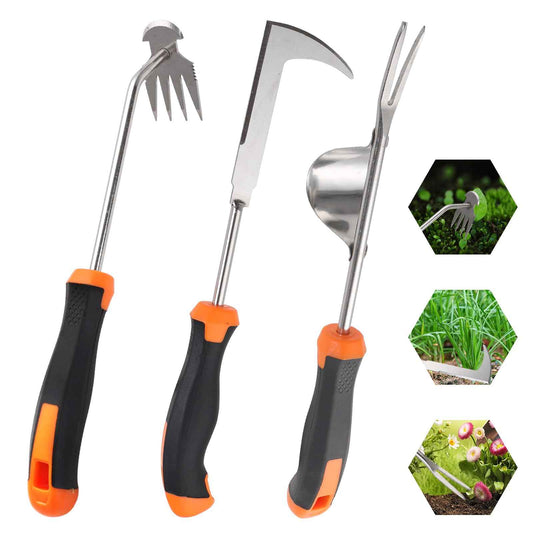 Foyucool Weed Puller Tool, Set of 3, Rubber Handle Weed Remover Tool, Manual Weeder,L-Shaped Weeding Tool, Thickened Stainless Steel Crack Weeder,Planting and Weeding for Garden, Patio, Backyard Farm