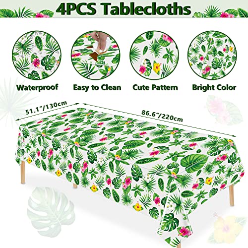 Hawaiian Luau Tablecloths - 4 Pack Tropical Palm Leaves 86x51