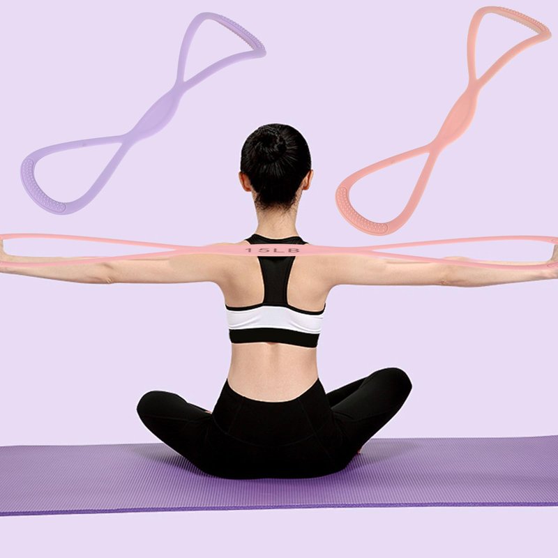 2pcs Figure 8 Shaped Exercise Resistance Bands, Silicone Pink Purple Home Workout Resistance Elastic Bands with Handles for Gym Yoga Back Shoulder Fitness Stretch Equipment(15LB/6,8KG, 25LB/11,34KG)