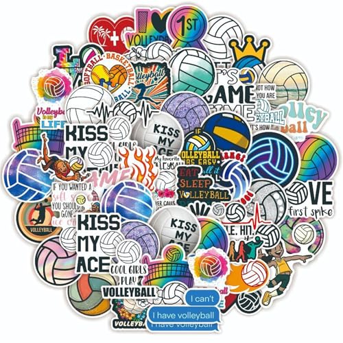 50-Piece Volleyball Sticker Pack - Waterproof Vinyl Decals for Water Bottles