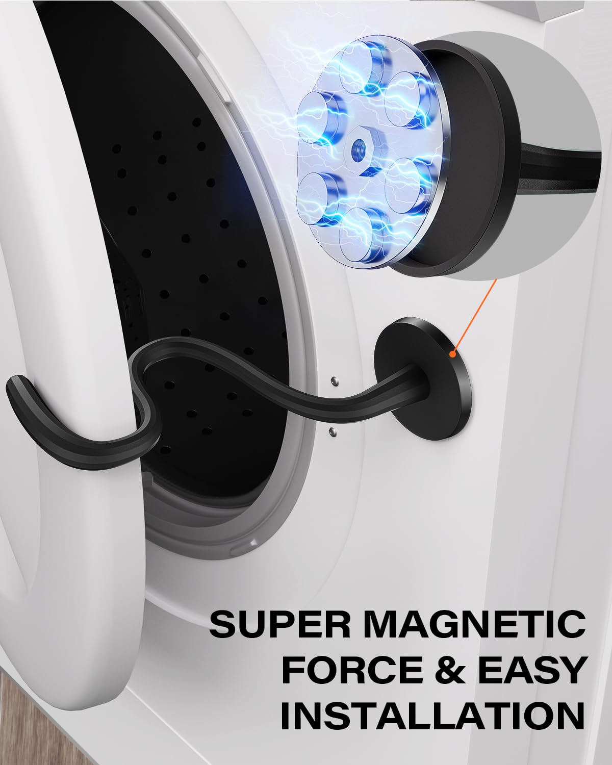 OQTIQ Front Load Washer Door Prop, Flexible Magnetic Washer Door Stopper for Washer and Dryer, Keep Washing Machine Door Open to Prevent Odors, Black