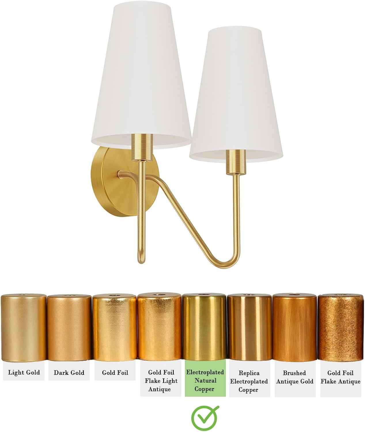 Gold Wall Sconce Lighting Fixture - Set of 2 Classic E12 Hardwired Lamps with Cream Shades