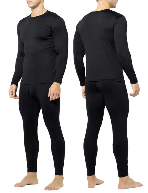 Arjen Kroos Thermal Underwear for Men, Fleece Lined Long Johns, Mens Thermals Top and Bottom Set, Base Layer Hunting Gear Winter Warm, Black, Large
