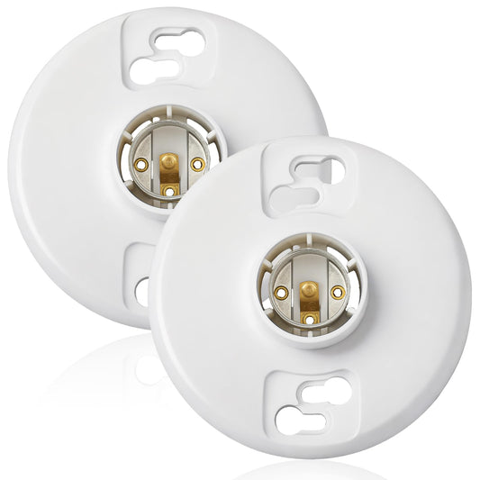 Saysurey 2 Pcs Medium Base E26 Lampholder Ceiling Light Sockets White Phenolic Bulb Socket Incandescent Fluorescent CFL Lamp Holder 660w 250v (Keyless)