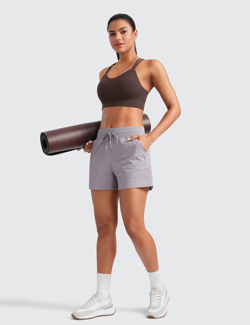 CRZ YOGA Softness Mold Butterluxe Strappy Longline Sports Bras for Women - Double Spaghetti Strap Workout Yoga Crop Top Hot Fudge Brown Medium