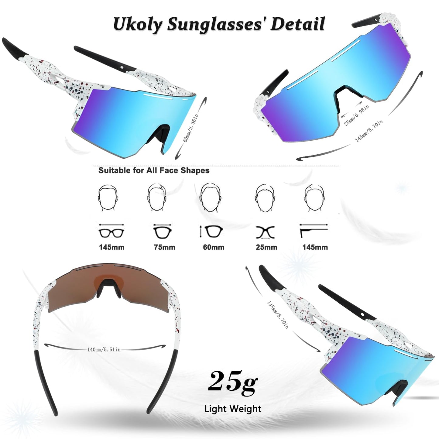 Ukoly Sport Sunglasses for Men and Women,HD PC Lens UV400 Protection