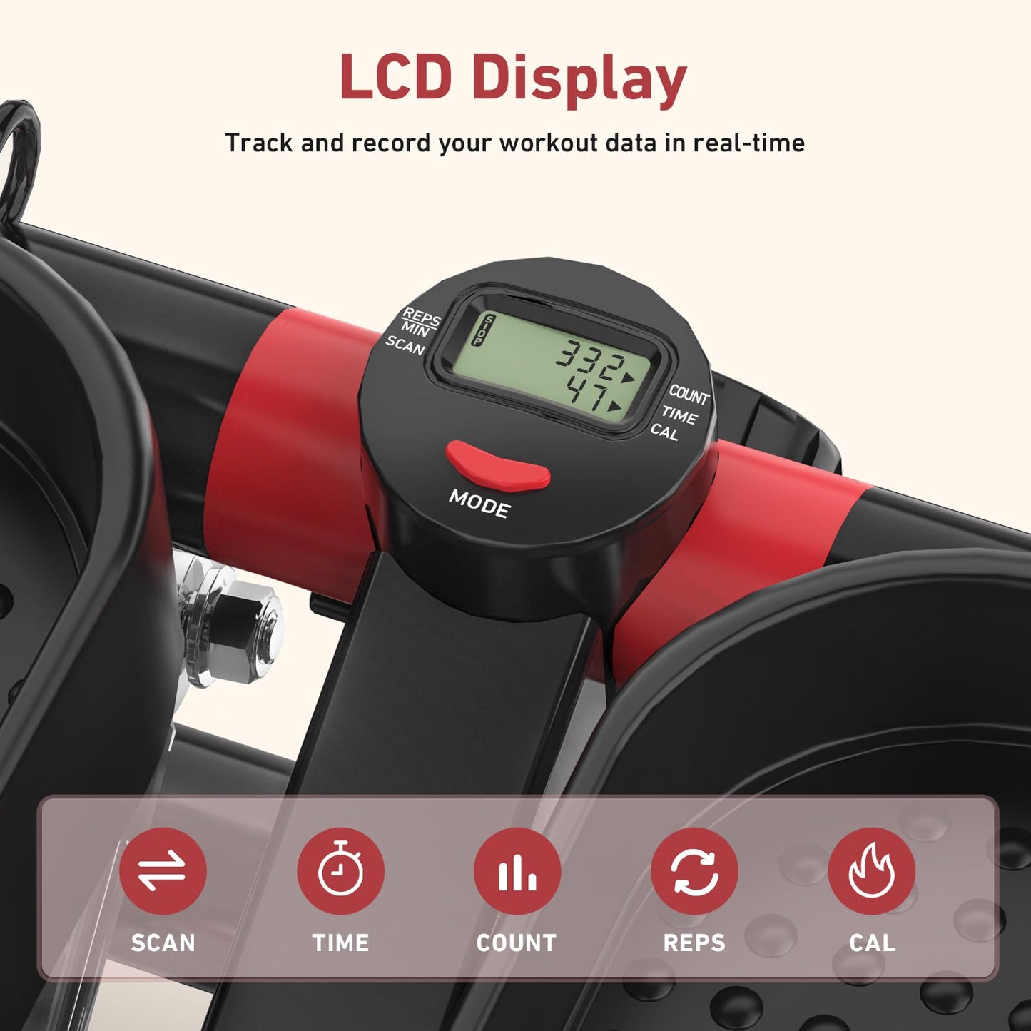 LUBBYGIM Mini Stepper with Resistance Bands, Steppers for Exercise at Home, Stair Stepper with 350lbs Loading Capacity for Full Body Workout, Red