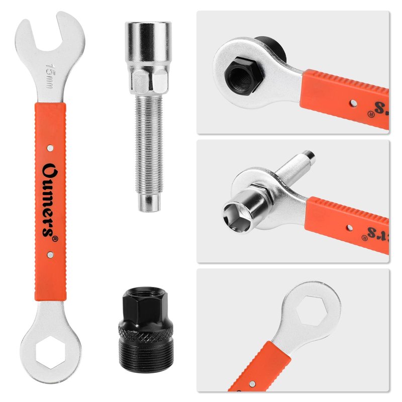 Oumers Bike Crank Puller Tool Set, Bike Crank Extractor Bottom Bracket Remover 15mm Pedal Wrench 16mm Hex Allen Wrench Square Head Kit for Removing