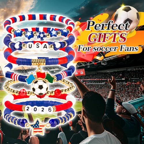 2026 Soccer Fan Gear Bracelet Set - USA Flag & Soccer Charms