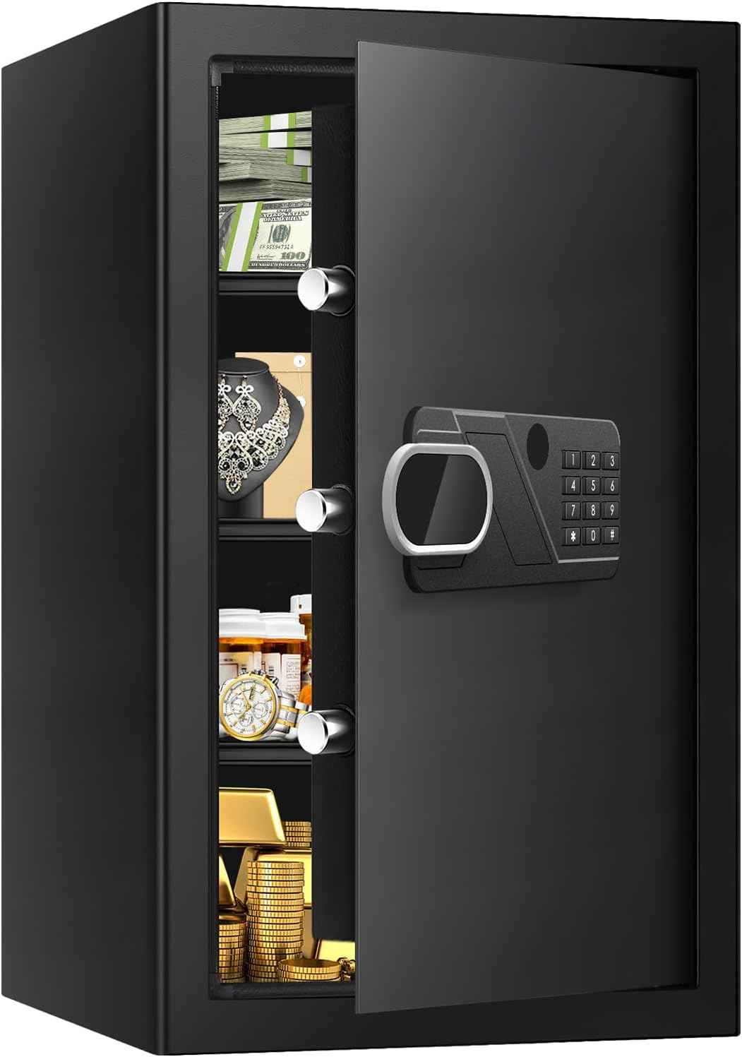 Small Home Safe 1.2 Cubic Feet - Anti-Theft Steel Security Box with Combination Lock & Alarm