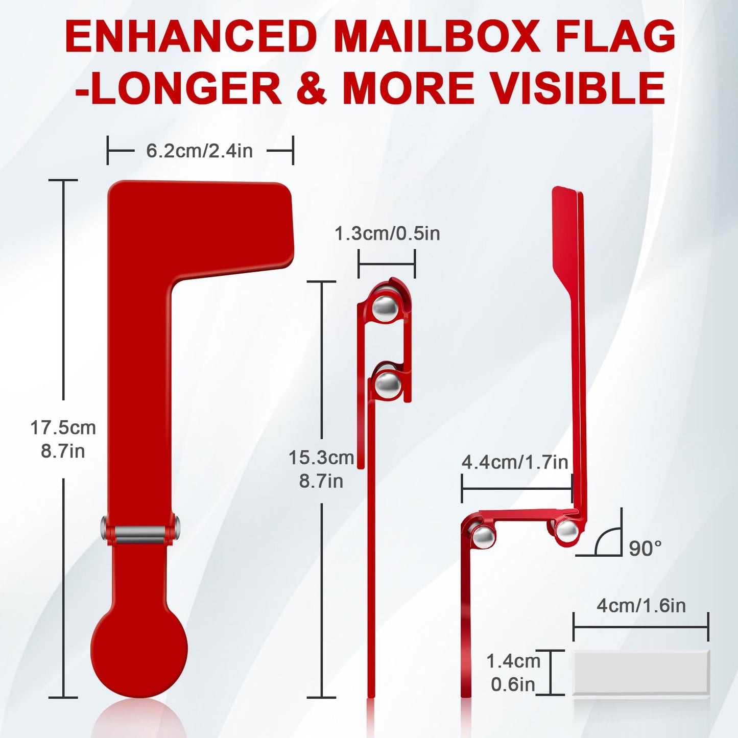 Galvanized Steel Folding Wall Mount Mailbox Flag, 180° Rotating Mailbox Flag for Unique Mailboxes, Stick On Mailbox Flag Mailbox Replacement Flag Kit, Tool Free Installation