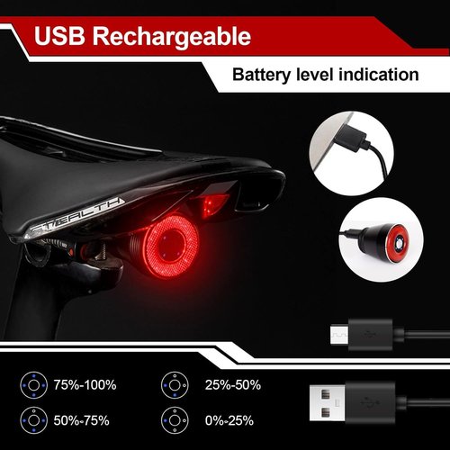 Smart Bike Tail Light USB Rechargeable Bicycle Turn Signals with Remote Control Rear Bike Light Waterproof Safety Warning Back Lights Bike Alarm for Night Riding Mountain (Brake Set)