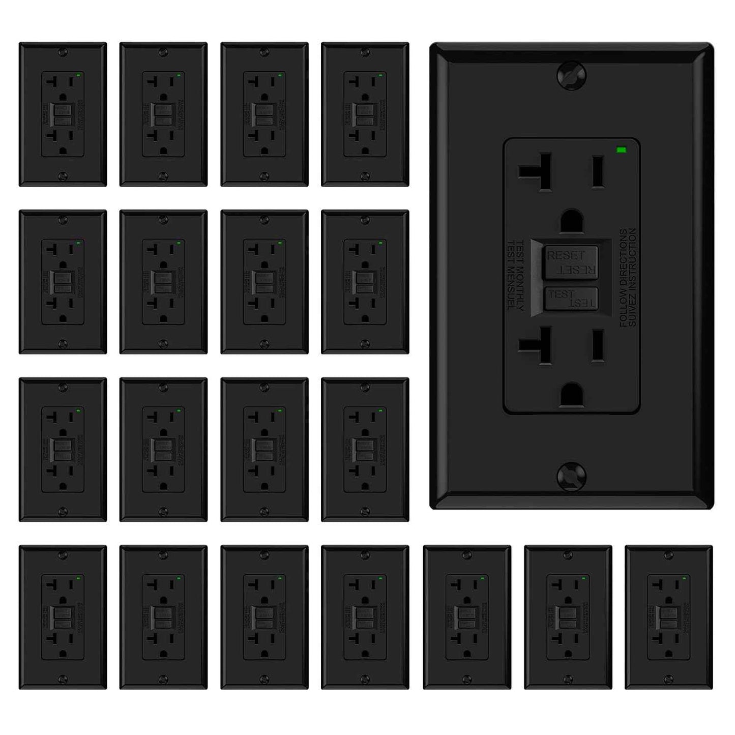 GFCI Outlet 15 Amp - Self-Test Electrical Receptacle with LED Indicator, 10 Pack
