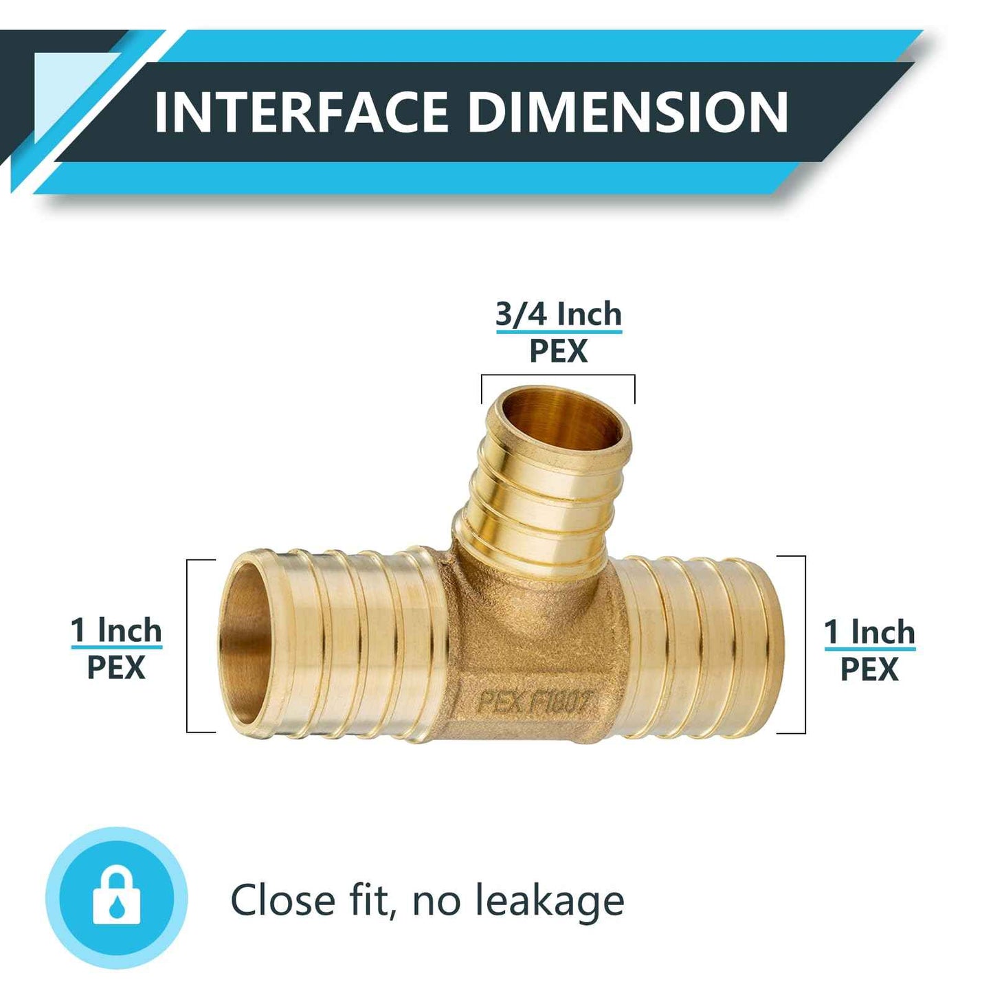 Seelink (5-Pack) PEX Fittings, 1" x 1" x 3/4" Pex Reducing Tee, Brass Crimp Fittings, for PEX Tubing Pipe Plumbing, ASTM F1807(PEX1807090)