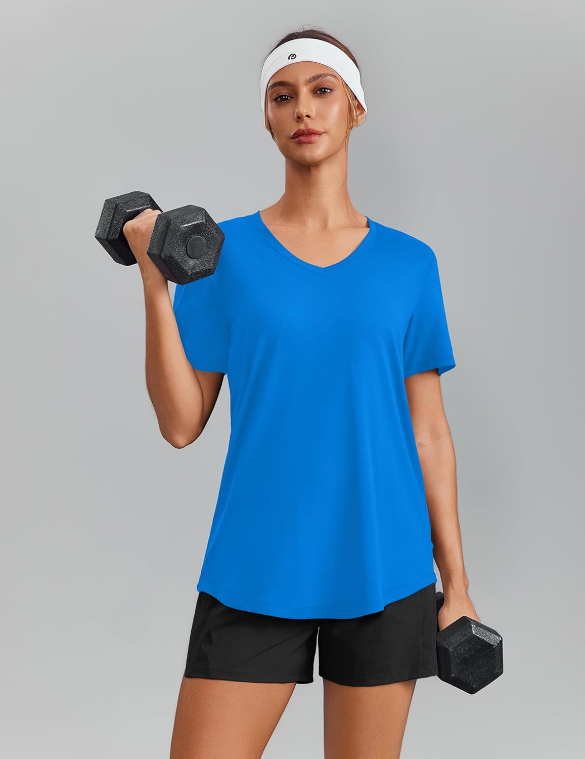 PINSPARK Soft Workout Tops for Women - Short Sleeve V-Neck | Moisture-Wicking, UPF 50+ Sun Protection, Quick Dry