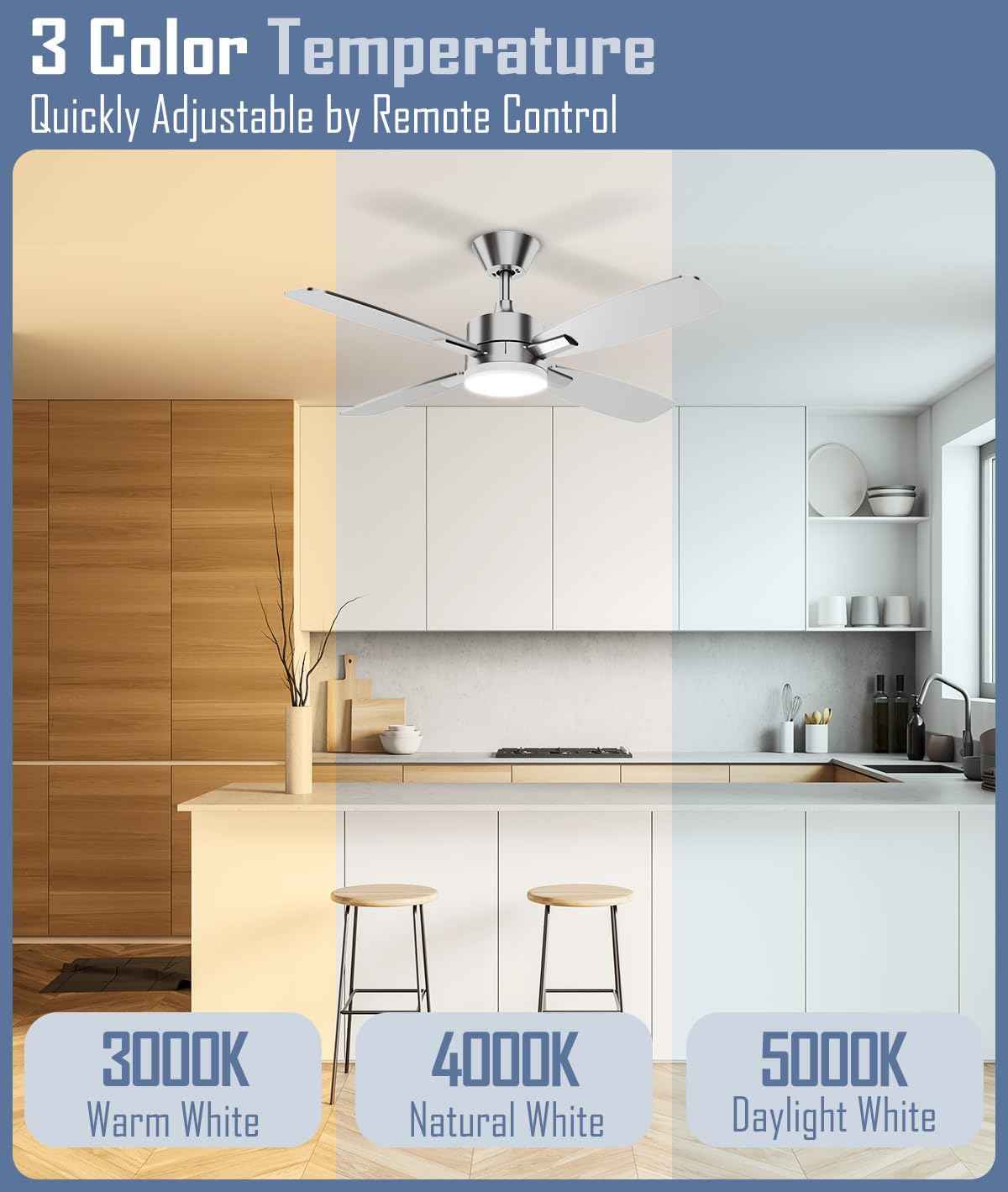 52-Inch Ceiling Fan with Remote Control & Dimmable Light - Noiseless DC Motor for Indoor/Outdoor Use