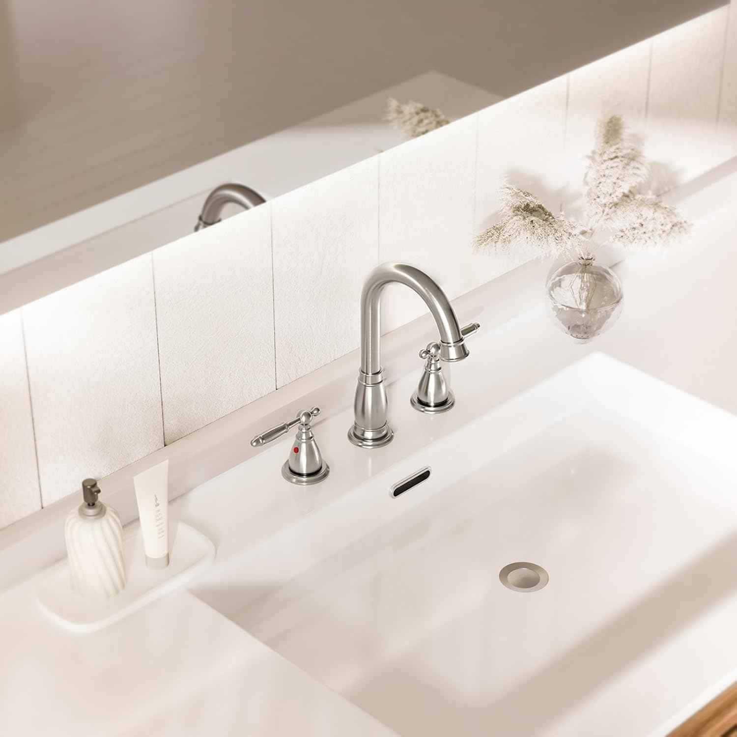 Oil Rubbed Bronze Widespread Bathroom Faucet Set with Valve & Drain - Phiestina WF017-4-ORB