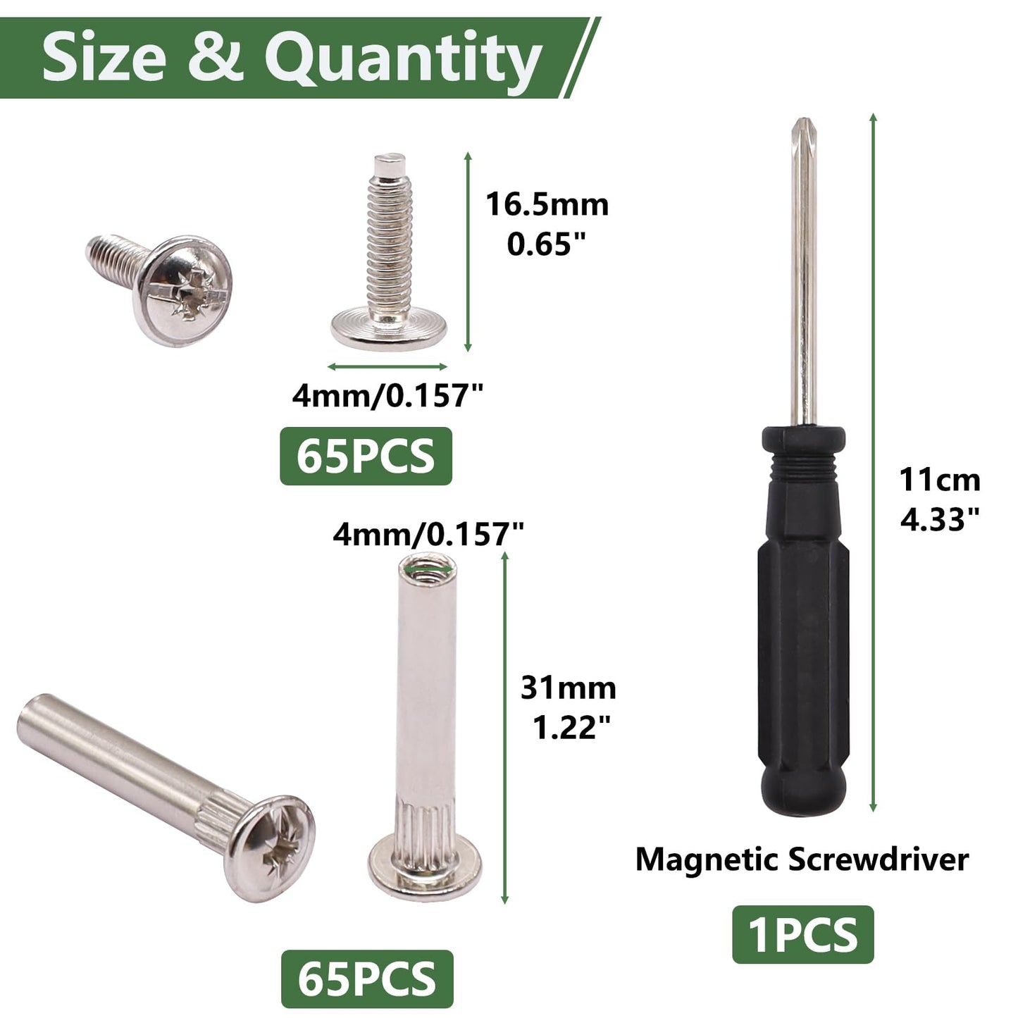 Bemaka 130PCS M4 Furniture Joint Connector Bolt & Cap Nut Kit, Furniture Screw Bolts Cabinet Panel Connector Binding Screws for Wood Door Cabinet Bookshelf Crib (65Set)