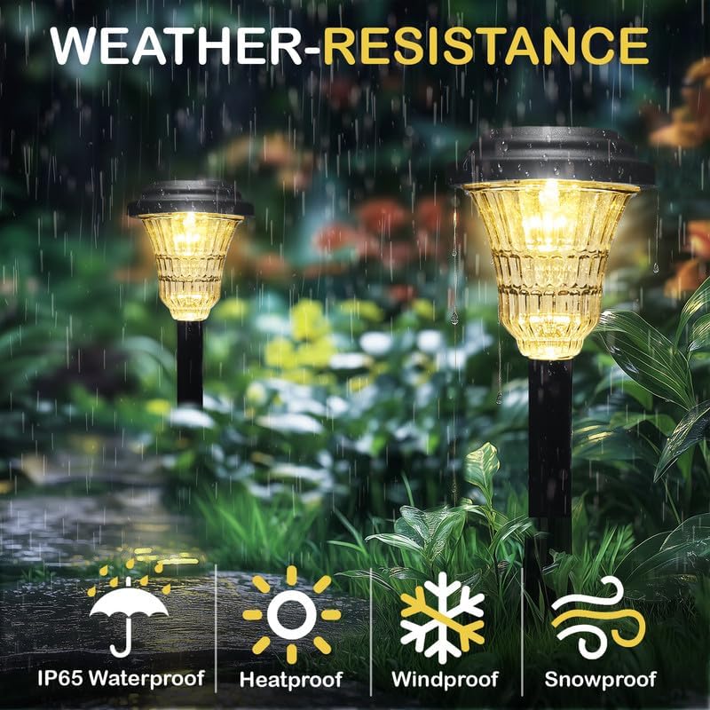 Rumiom Solar Pathway Lights Outdoor Waterproof, 4 Pack Solar Garden Lights with Auto On/Off, Bright Outdoor Garden Decor for Yard Patio Walkway Lawn Landscape, Warm White