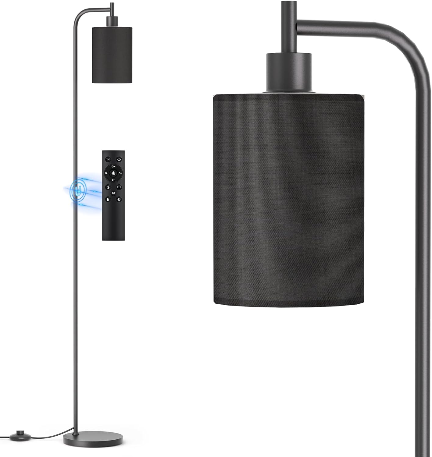 Dimmable Floor Lamp with Linen Shade & Remote Control - Modern 9W LED Standing Lamp for Living Room, Bedroom, Office