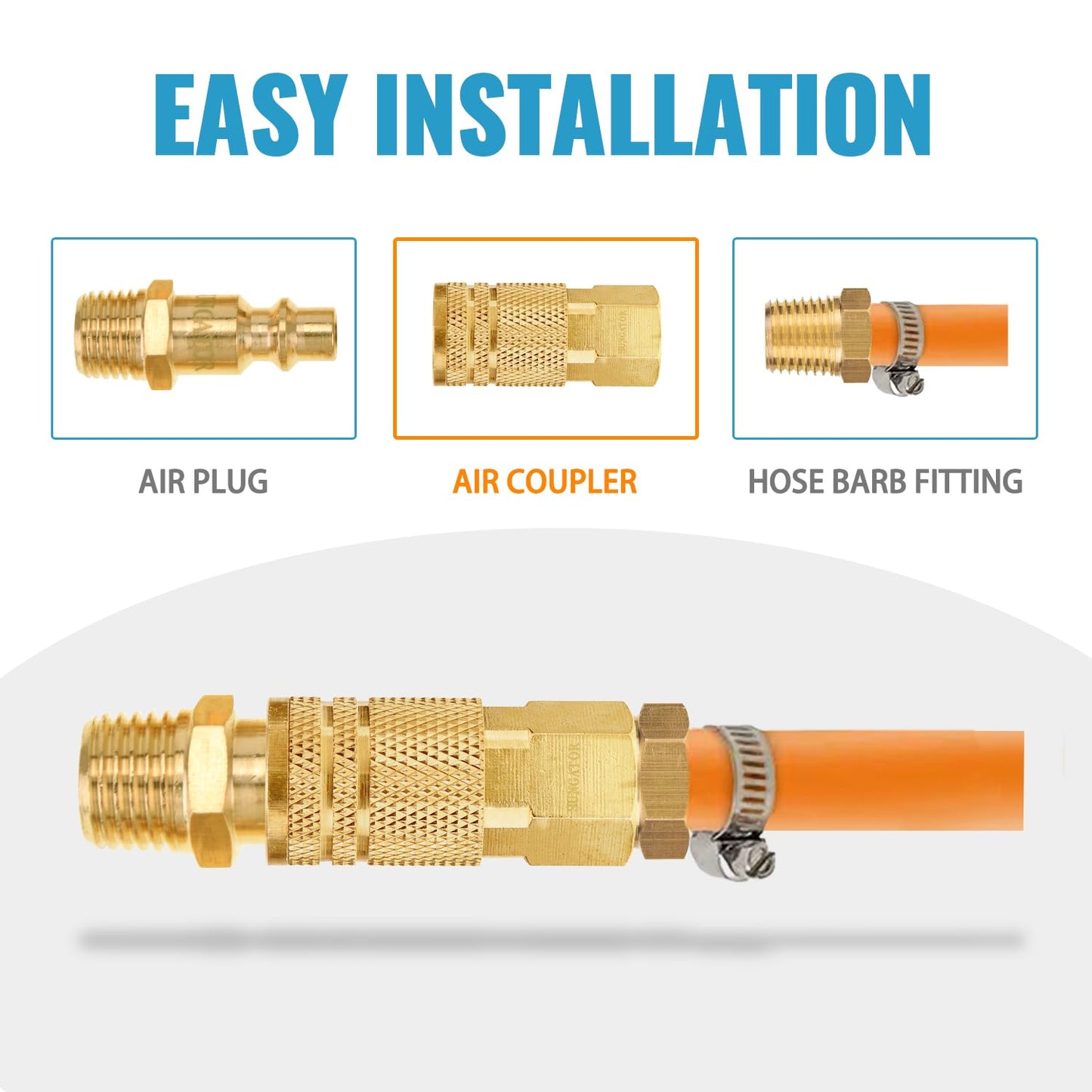 SUNGATOR 2 Pack 3/8'' Female NPT Industrial Air Hose Fitting, Brass 3/8'' FNPT to 1/4'' Flow Hole Air Couplers, M-Style Pneumatic Air Fittings, 3/8 Inch Quick Connect Air Couplers
