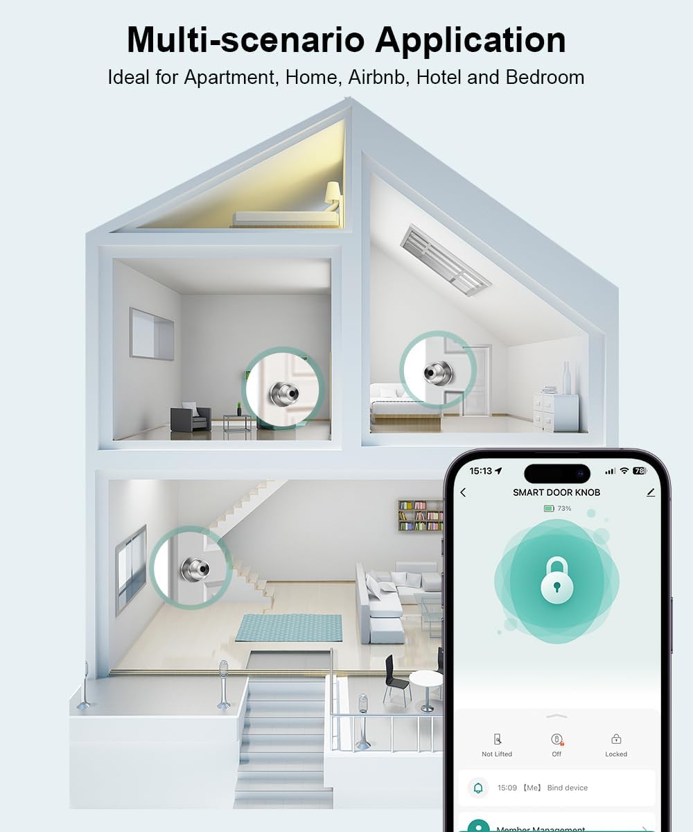 Smart Fingerprint Door Lock - Biometric Keyless Entry Knob with App Control for Home, Office & Garage