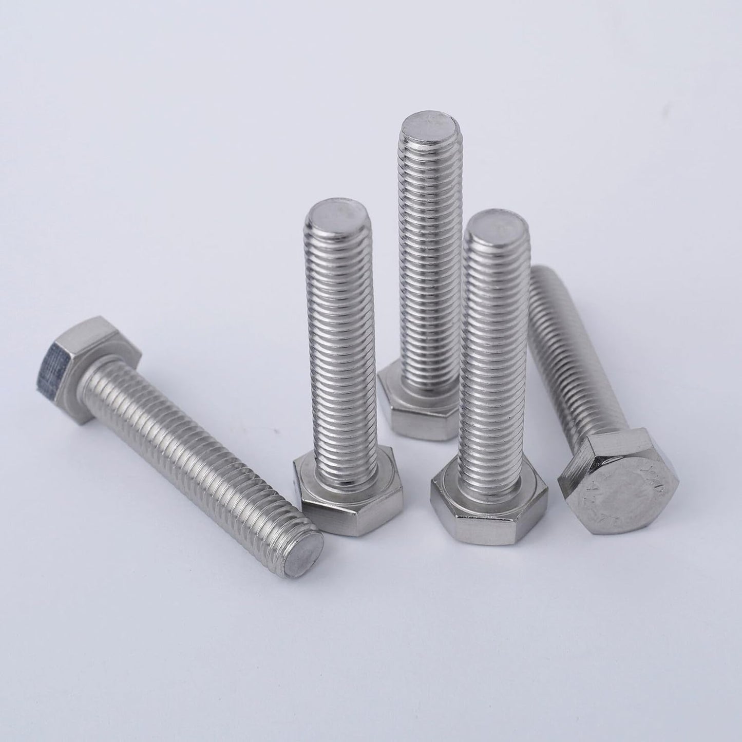 5PCS/Lot M10x1.0 Fine Thread Hex Head Rod Bolts - Din933 Standard Size: Thread Diameter: M10 - Length: 50mm - Thread Pitch: 1mm (Silver Color, Material: Stainless Steel)