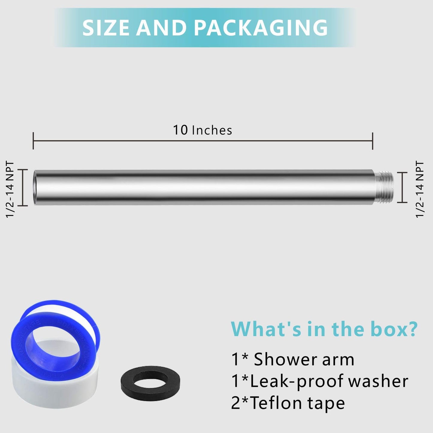 Nuodan Shower Extension Arm, Solid Stainless Steel Shower Pipe Extension with Teflon Tape and Washer, For Lowering or Extending Showerhead (10 Inch, Chrome)