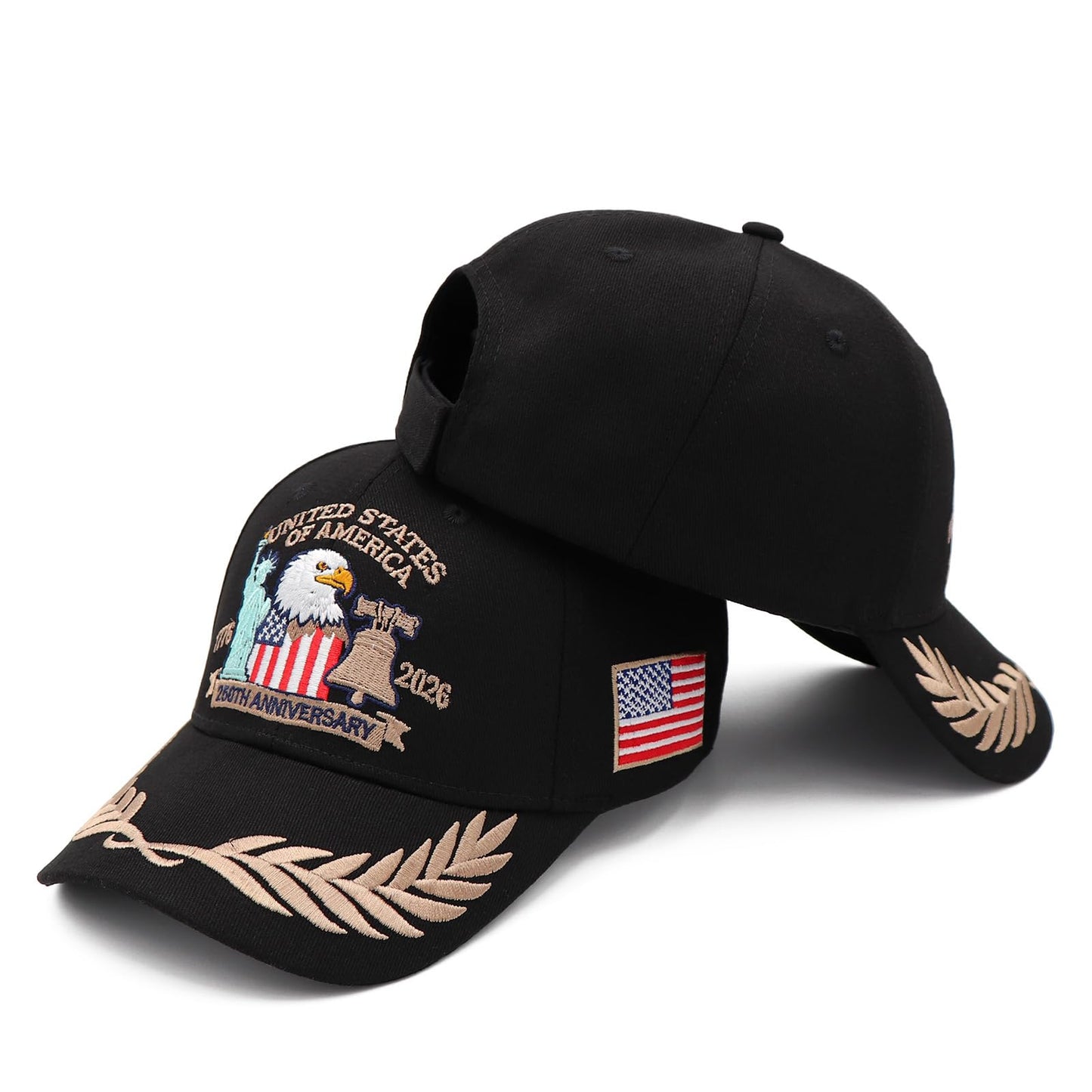 APUTI 250 Anniversary USA Hat, USA 250th Anniversary Merchandise Adjustable Embroidered Patriotic Baseball Cap Men Women Black