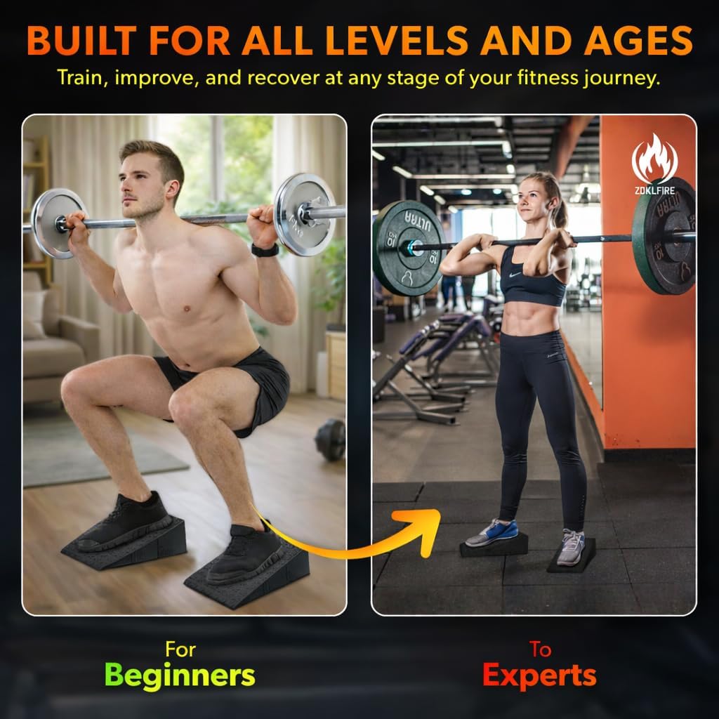 ZKDLFIRE Squat Wedge Block - Non-Slip Weightlifting Heel Elevation for Improved Mobility & Strength | 2 Pcs with Carrying Bag
