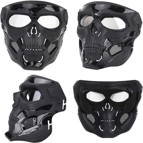 AOUTACC Airsoft Mask Skeleton Mask with Goggles Full Face Protective Adjustable Tactical Mask for Halloween Paintball Game Movie Props Party Cosplay Outdoor Activities(Black)