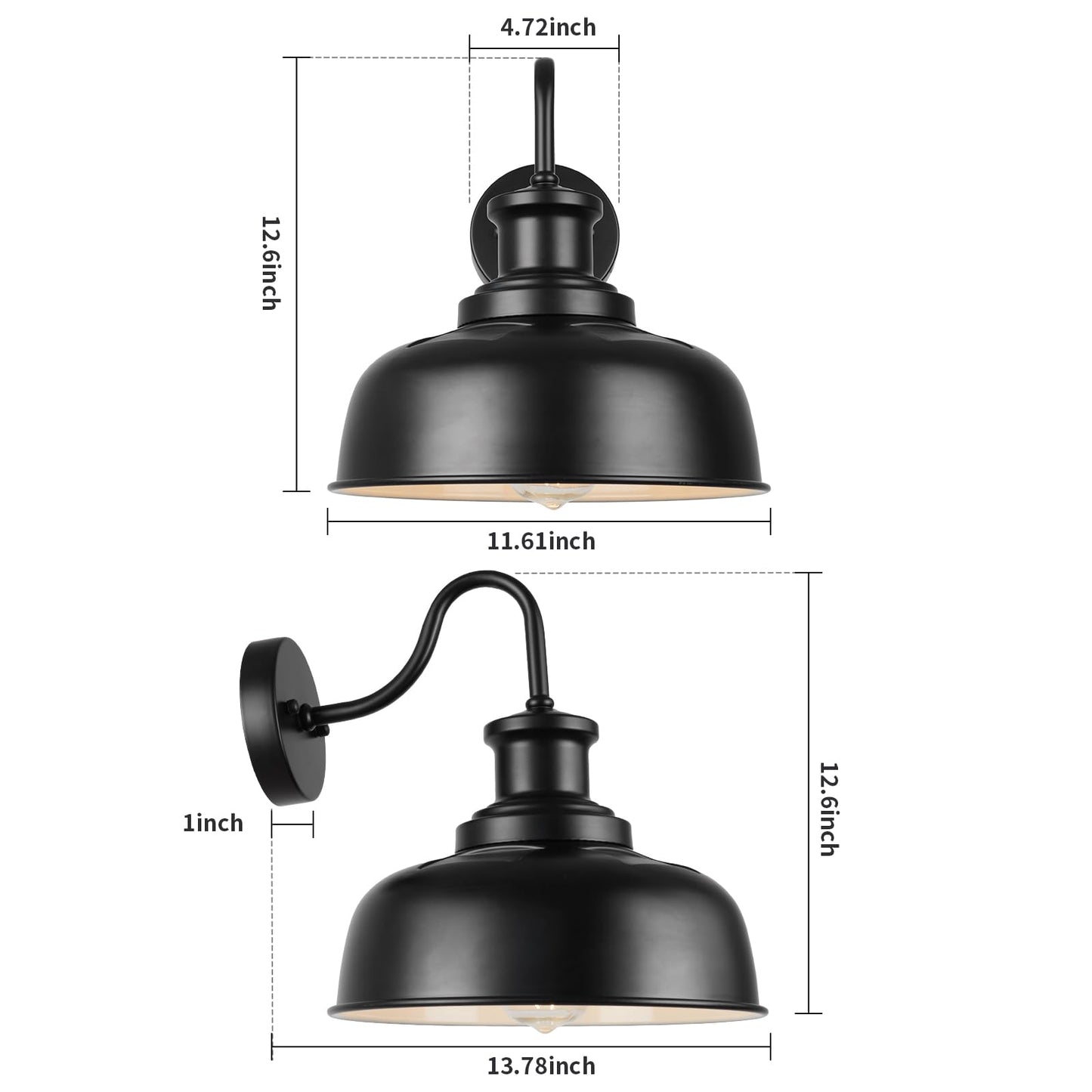 Diyel Solar Barn Light for Outside, Dusk to Dawn Gooseneck Outdoor Wall Lights Solar Powered, Farmhouse Exterior Wall Sconce, Industrial Outside Lighting Fixture, Rustic Lantern for Garage, Barn, Shed