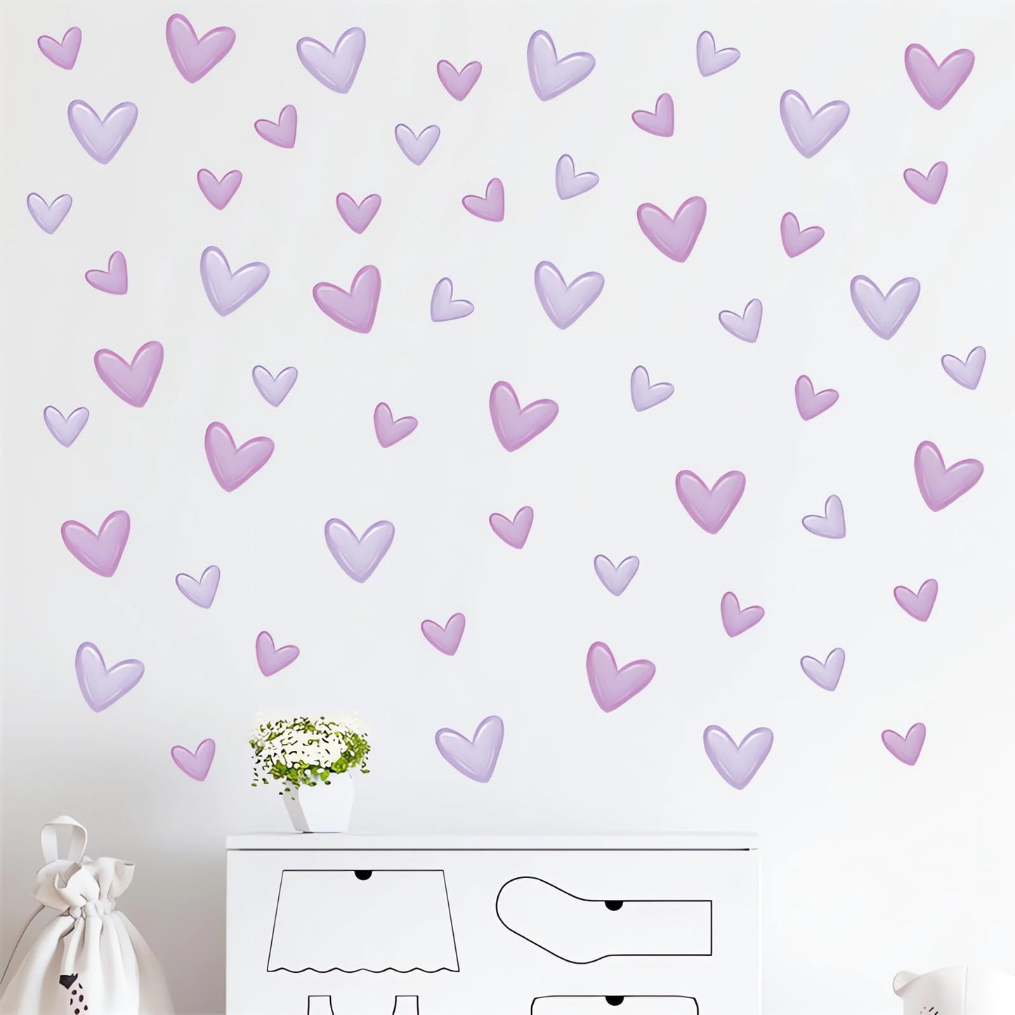 12 Sheets 120 Pcs Purple Love Heart Graphics Wall Stickers, sacinora Romantic Love DIY Wall Decals Removable Vinyl Peel and Stick for Baby Girl Nursery Bedroom Art Home Decorations