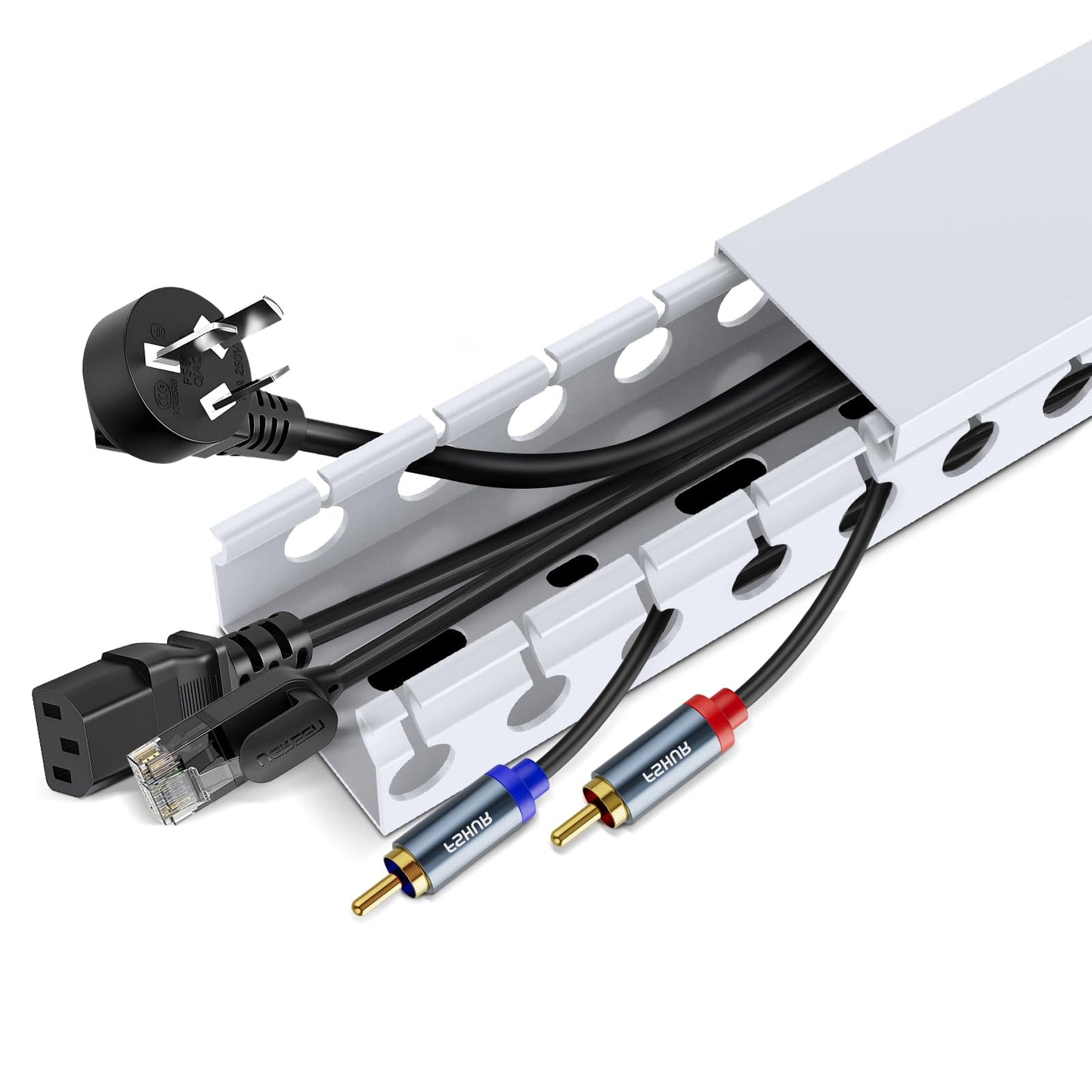 Updated White Cable Raceway Kit, 77 (5x15.5) inch Open Slot Wire Covers for Cords, Cable Management System to Hide Under Desk/TV/Computer/Net/Power Cords(Pack 5)