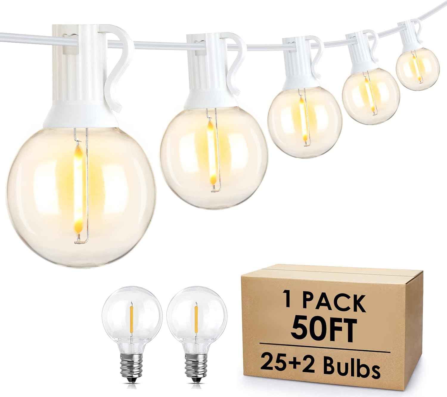 Outdoor String Lights 100FT - G40 Globe Patio Lights with 54 Waterproof LED Bulbs - Black Wire