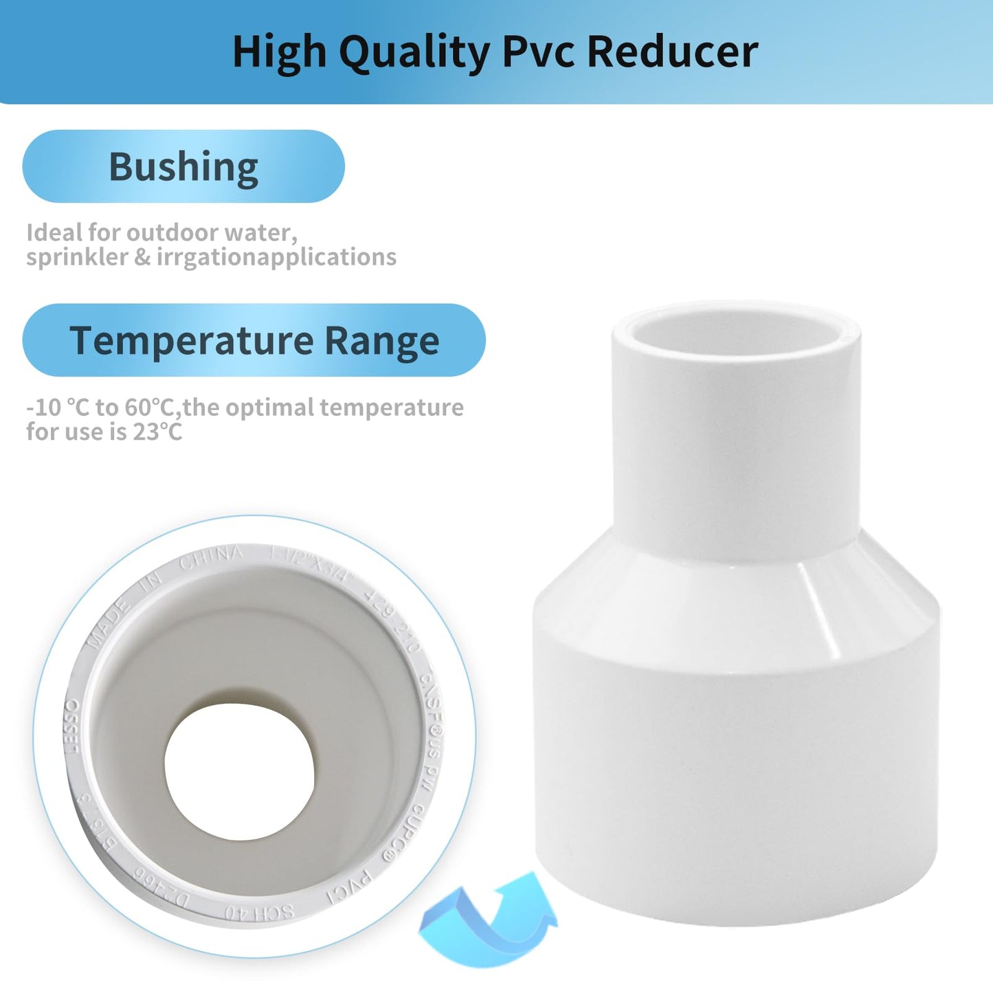 LESSO PVC Pipe Fitting - Reducing Coupling (SOC × SOC), 3/4 to 1/2 Inch Fitting, High-Flow SCH40 Pipe Fitting for Plumbing, Irrigation, Pool, Spa, DIY Projects and NSF Certified (Pack of 10)