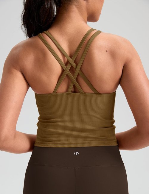 HeyNuts Zeal Bras | Longline Ribbed Sports Bra with Crisscross Back & Removable Pads | A-D Cups