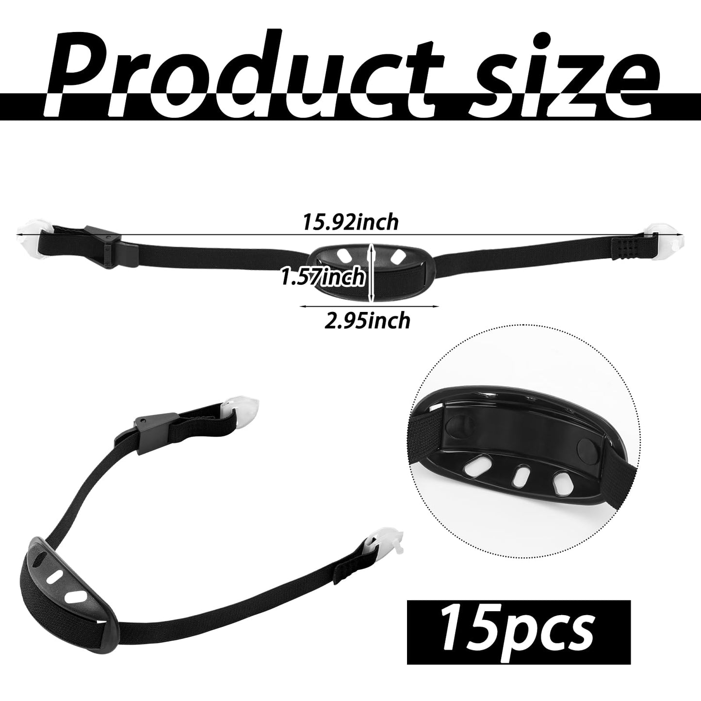 Cosblank 15 Pcs Universal Hard Hat Chin Strap with Chin Cup Elastic Helmet Strap Multi Point Adjustment Hard Hat Accessories Replacement for Construction Worker Guard Protection (Black)