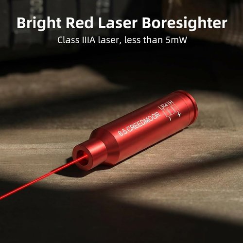 Gotical Red Laser Bore Sighter - Compatible with Creedmoor 6.5 Cartridge | Anodized Red, Battery Included