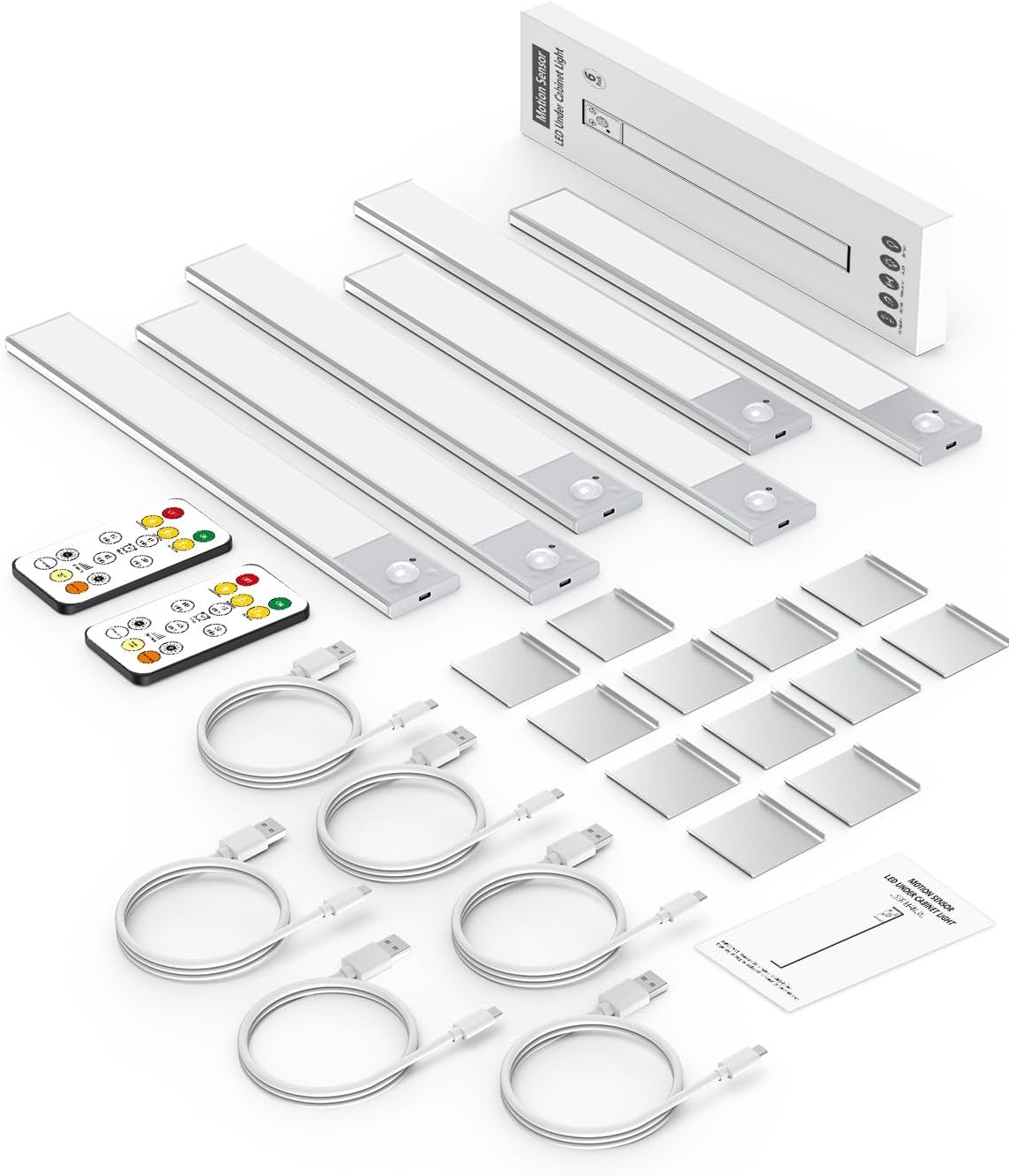 12" Wireless Ultra-Thin Under Cabinet Lighting - Rechargeable Motion Sensor Kitchen Lights, 3 Color Temps, Magnetic Aluminum Alloy (4 Pack, Silver)