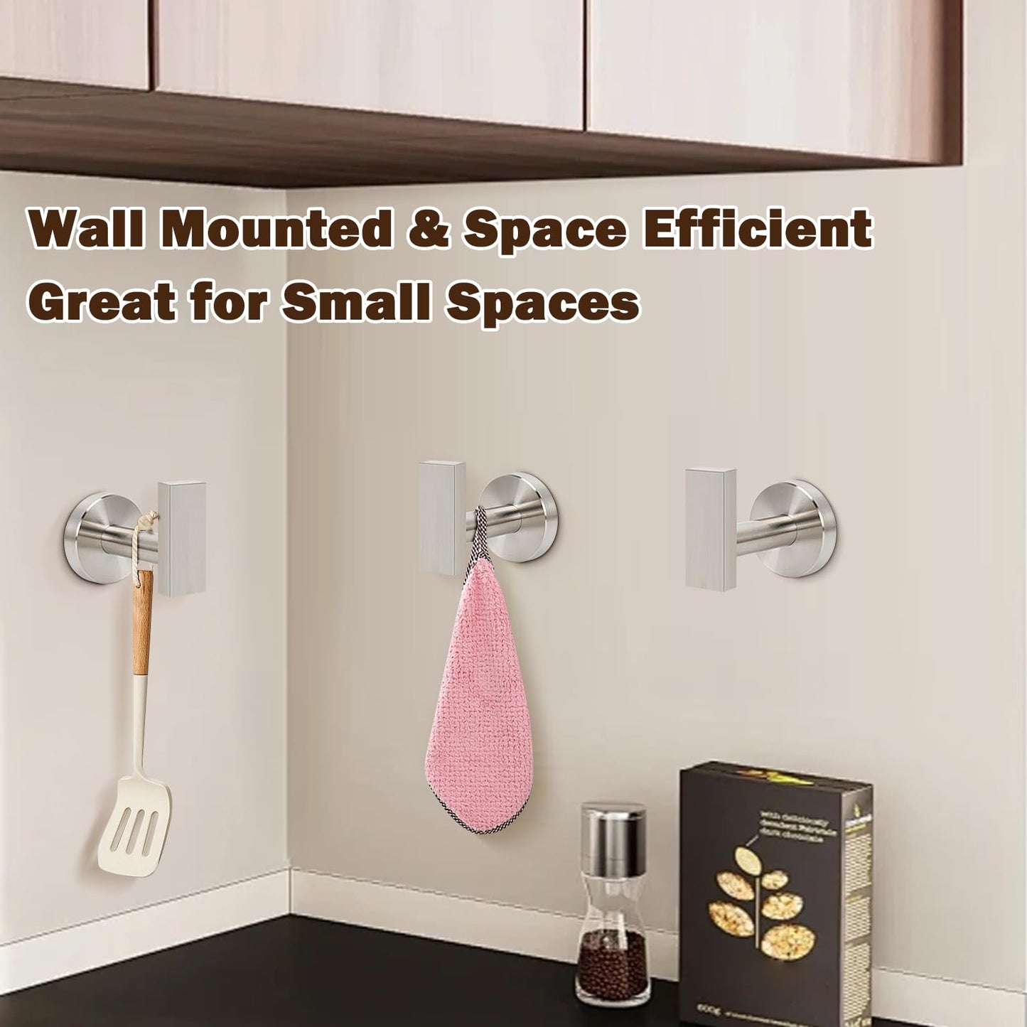 Siyzda Towel Hooks for Bathroom Wall, SUS 304 Stainless Steel Robe Coat Hook, Heavy Duty Towel Hanger for Kitchen Bedroom Living Room, 3 Pack (Brushed Nickel)