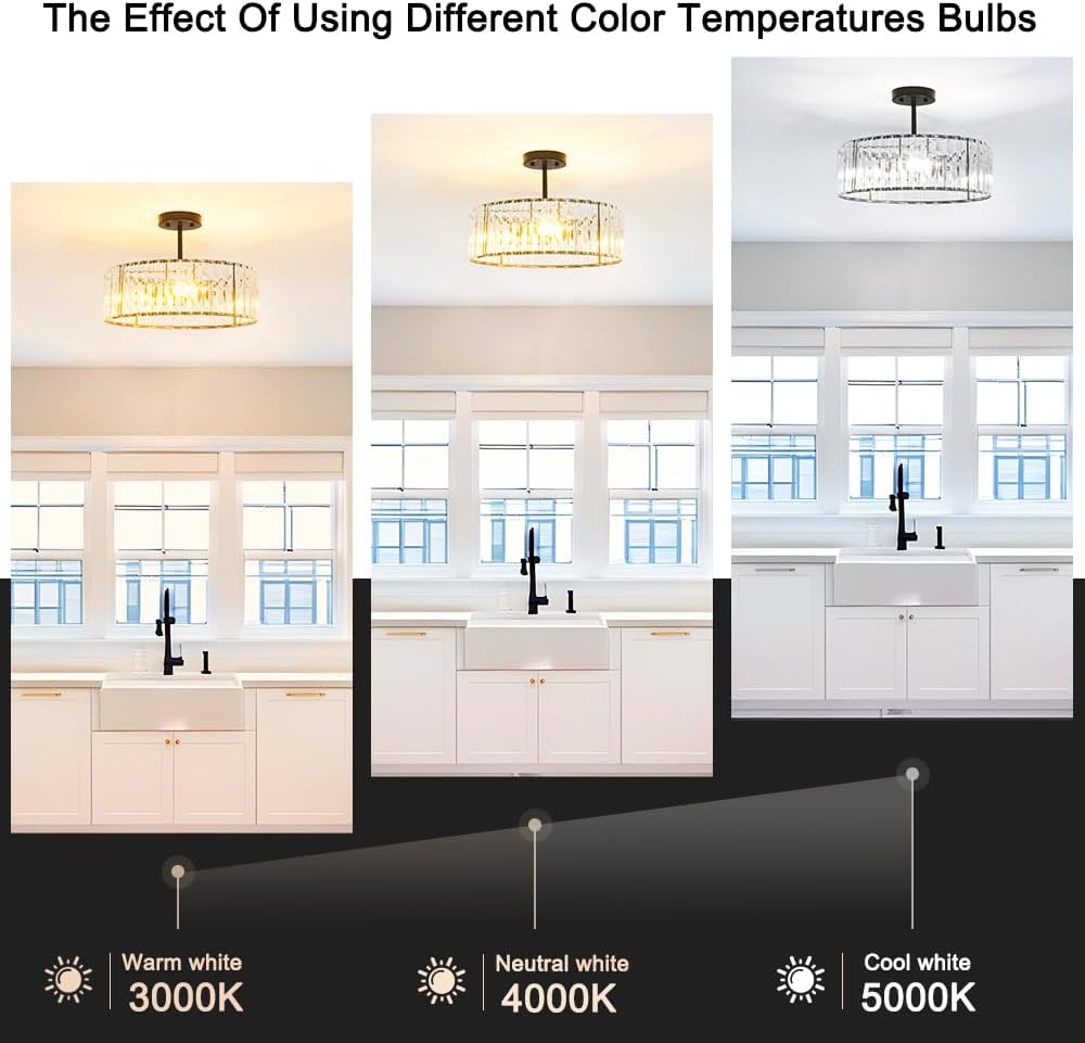 Modern Gold Crystal Ceiling Light Fixture - 11-Inch Semi Flush Mount Chandelier for Kitchen & Entryway