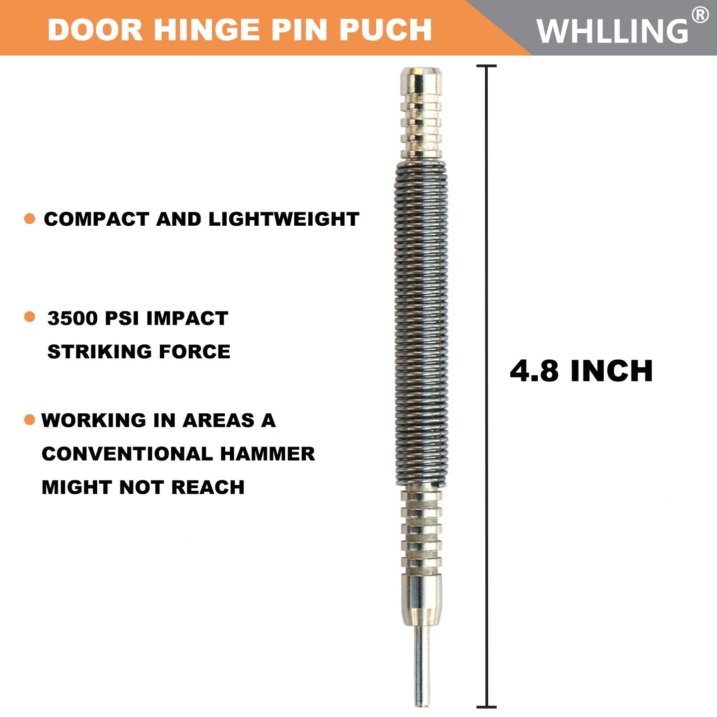 WHLLING Hammerless Door Pin Removal Tool, Spring Driven Door Hinge Pin Remover Tool, 3500 PSI Striking Hinge Pin Tool