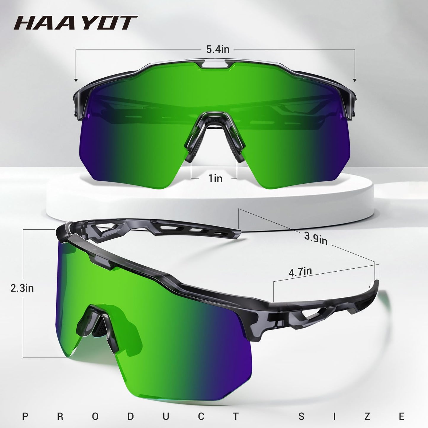 HAAYOT Polarized Sports Sunglasses for Men Women Youth Baseball Cycling Running Softball Biking Glasses 5 Lenses Transparent Gray Green