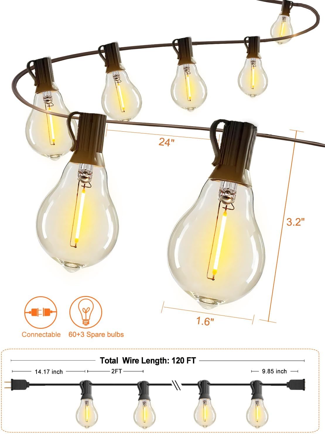 200FT Waterproof LED Outdoor String Lights with 100 Shatterproof Edison Bulbs - Dimmable Patio Decor for Backyard & Garden