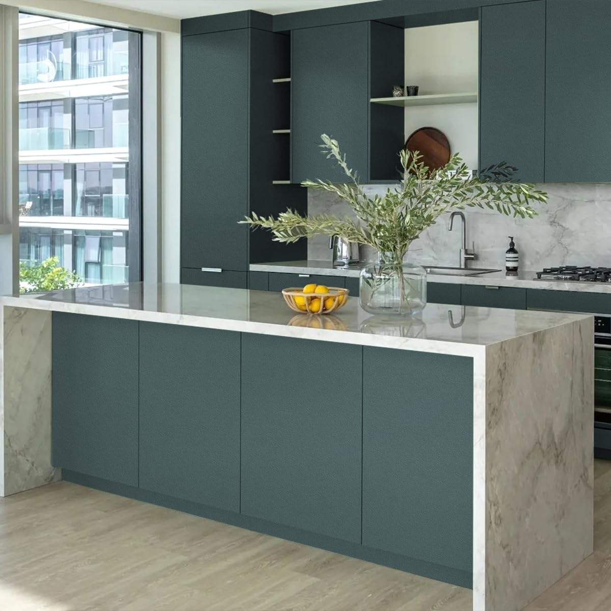 lenify Matte Green Peel and Stick Wallpaper Green Contact Paper 15.7inch x 196.8inch Solid Color Wallpaper Textured Decorative Wall Paper Self Adhesive Removable Cabinets Vinyl