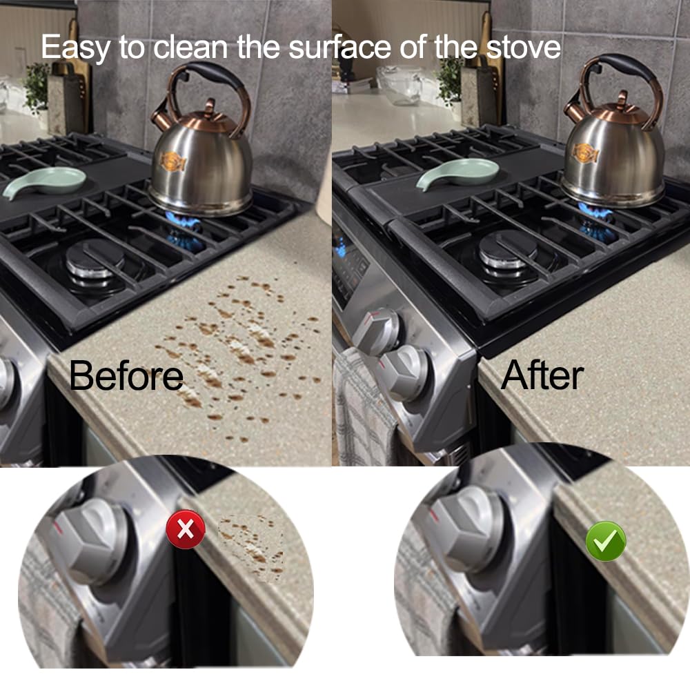 XYZsundy Stove gap filler with stove gap covers, Gap filler for stove and counter, dishwasher air gap, Oven gap filler retractable Length 13.8" to 27.6", Width 0.79",2Pcs Black