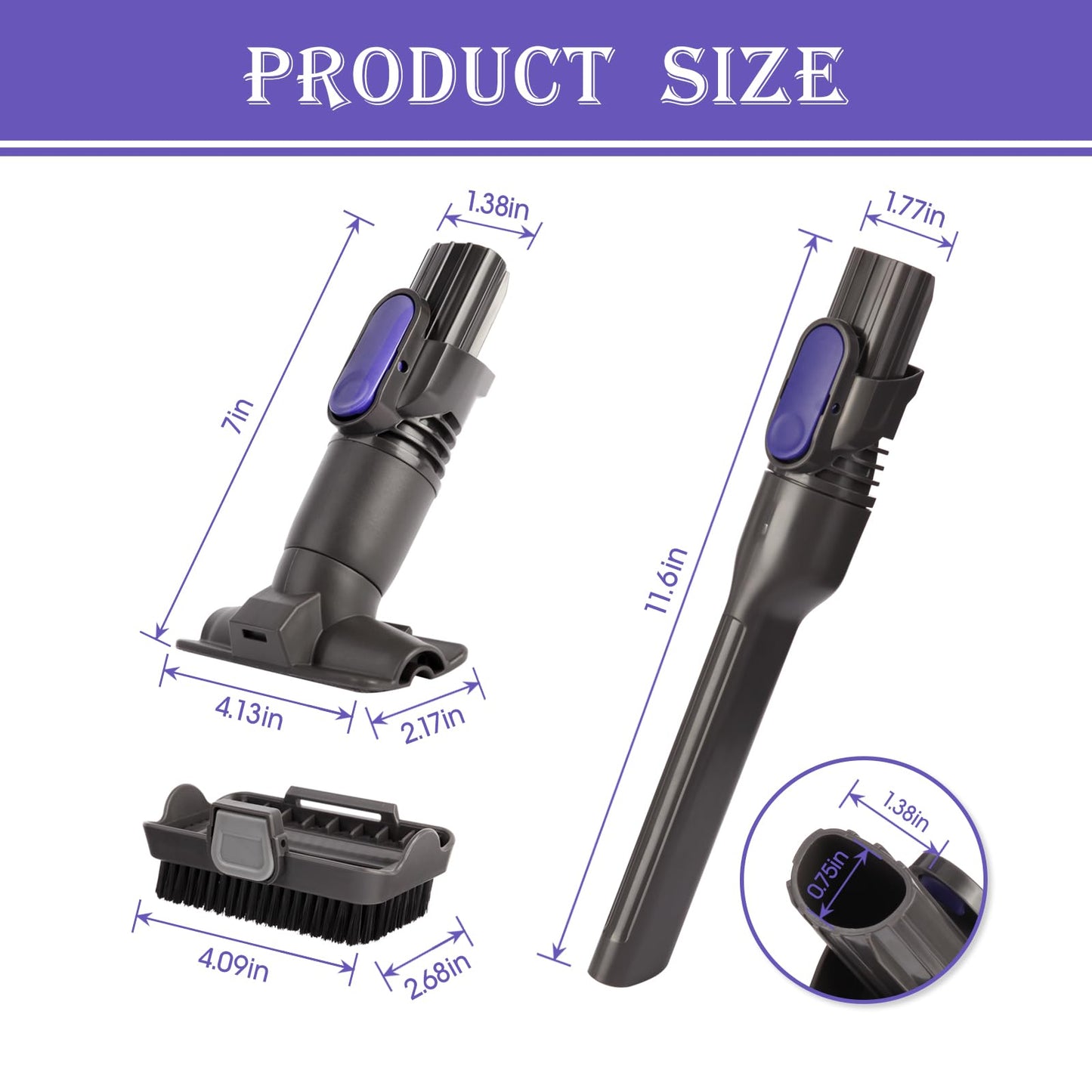 Vacuum Crevice Tool Brush Replacement Parts Compatible with Shark Pet Cordless Stick IX141 IZ462H IZ483H IZ363HT IZ361H IZ163H IZ362H Removable two-in-one Tool Brush Attachments for D-Shaped Vacuum